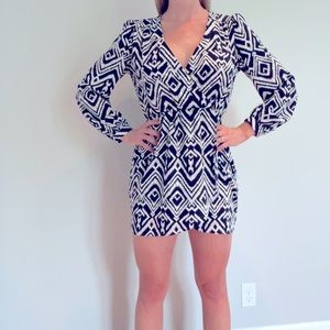 (M)-Honey Belle Long Sleeve Mini Faux Wrap Dress